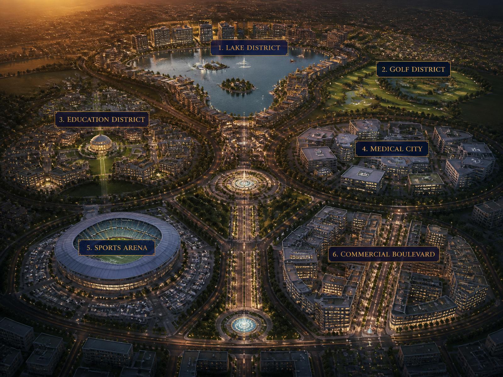 Aerial render of DHA Gandhara districts