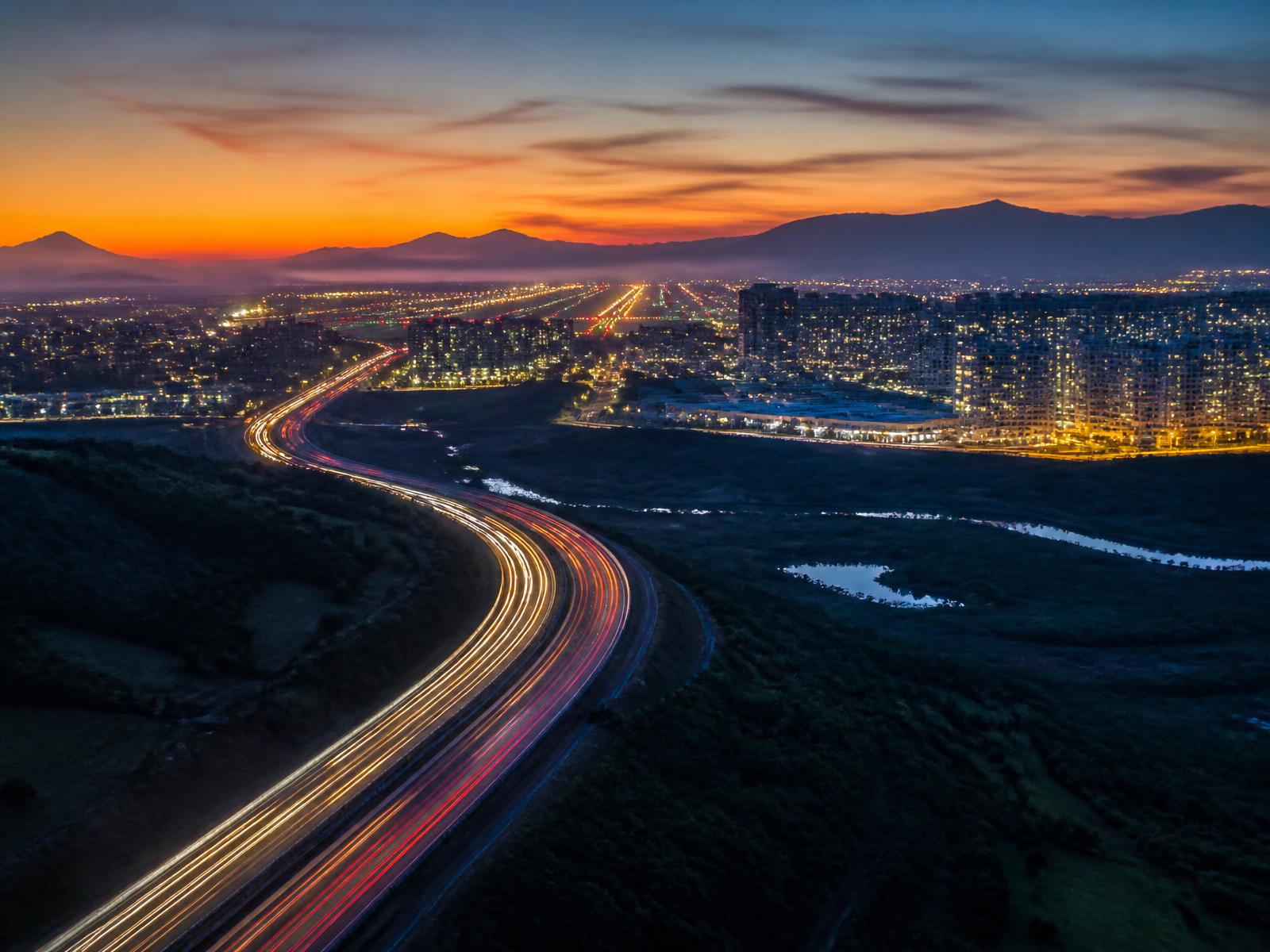 M-2 motorway approach at dusk